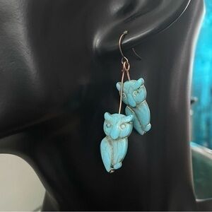 2/$29 Handmade Dangling Blue Owl & Copper Earrings 2.25” Boho Southwest Western